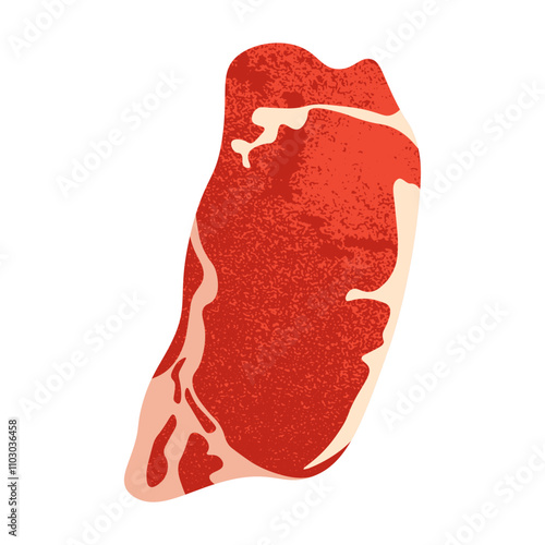 Raw beefsteak cut. Cartoon meat steak with bone and fat, beef slice ingredient for grill barbecue, fresh fillet sirloin meat product, restaurant menu design. Vector isolated illustration
