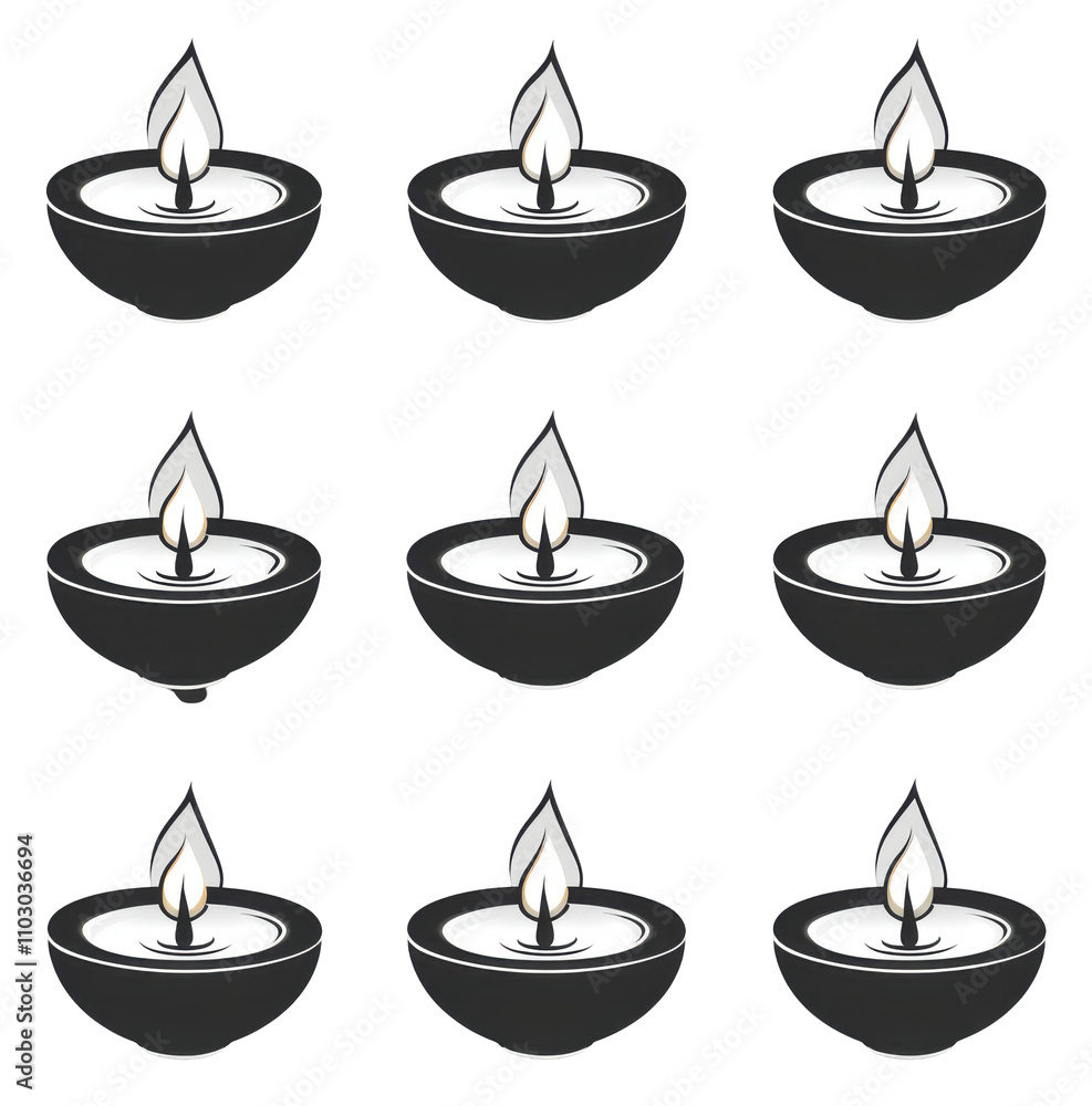 Nine Floating Candles Black Bowls Flame Diwali Relaxation Spa Peace Zen Meditation Light Symbol Nine Floating Candles Black Bowls Flame Diwali Relaxation Spa Peace Zen Meditation Light Symbol
