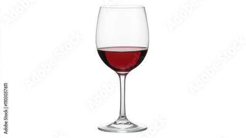 Elegant stemmed glass of red wine filled to the brim, placed on a pristine white background, highlighting its rich color and clarity.