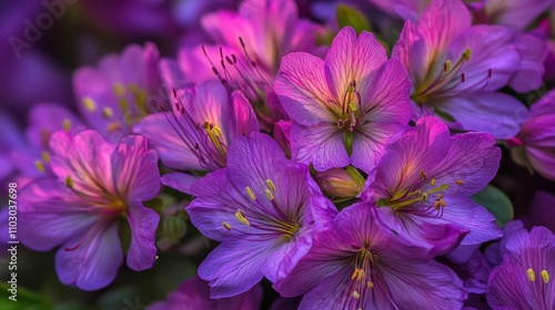 31.Close-up view of vibrant purple flowers in full bloom, clustering on a shrub at Acton Botanical Garden in Massachusetts. The petals display varying shades of purple, with fine details in the