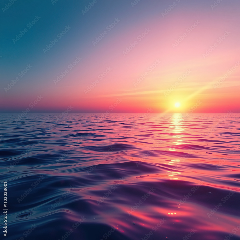 Obraz premium Deep blues and reds of sunset reflect off the water's surface , reflections, surface, deep, movement, rippling