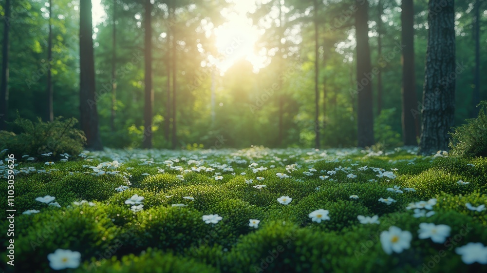 Green forest in morning fog. Green forest in morning fog.