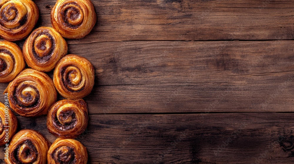 Freshly baked sweet buns and chocolate croissants arranged on a rustic wooden surface, ideal for breakfast or brunch, with generous space for text or design. Freshly baked sweet buns and chocolate croissants arranged on a rustic wooden surface, ideal for breakfast or brunch, with generous space for text or design.