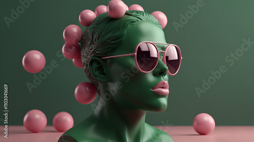 green person with a pink bubble. Genrative.ai 