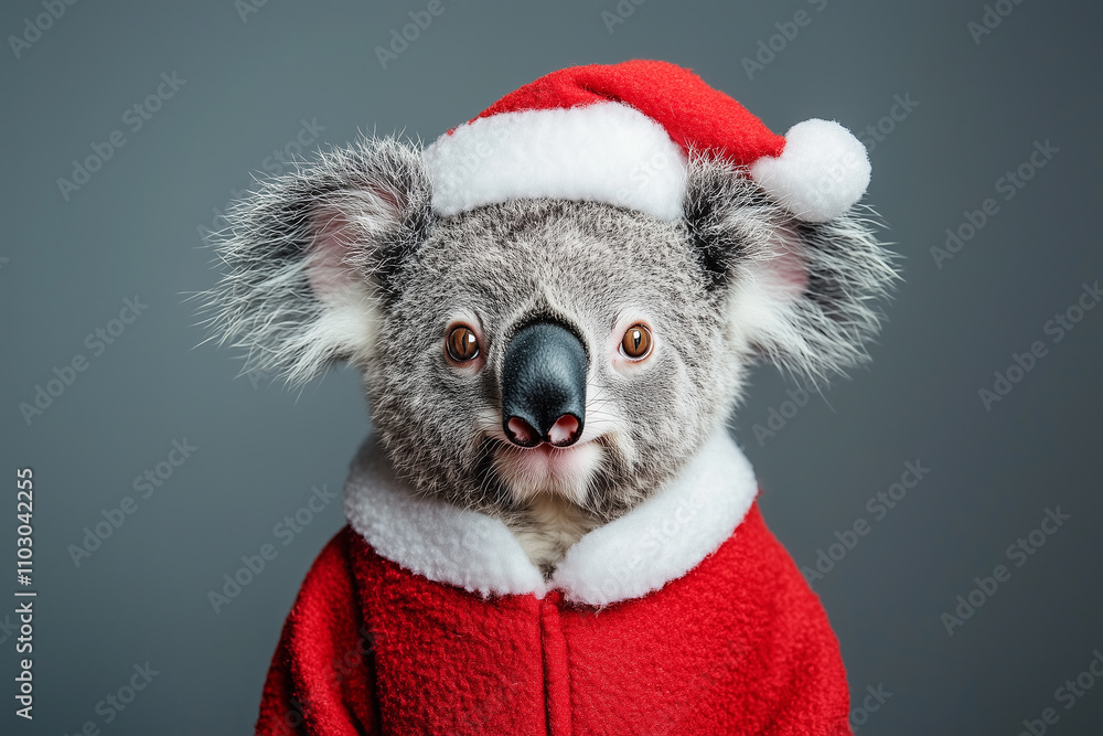 Portrait of a koala in a santa outfit Portrait of a koala in a santa outfit