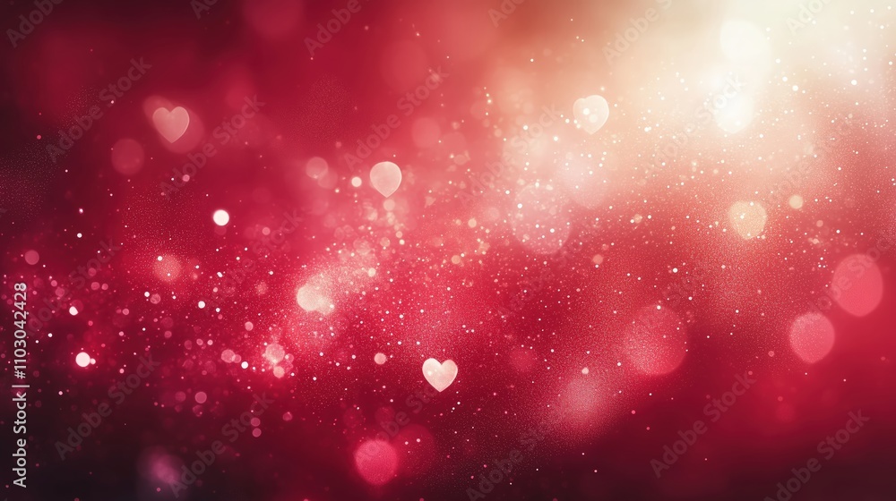 A romantic red background with bokeh light effects and faint heart shapes. A romantic red background with bokeh light effects and faint heart shapes.