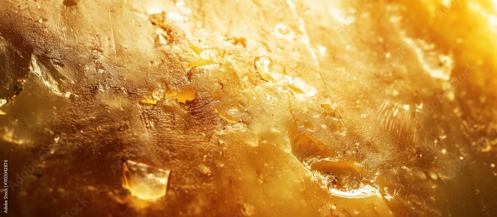 Close-up macro shot of an abstract gold texture, with water droplets and highlights. Close-up macro shot of an abstract gold texture, with water droplets and highlights.