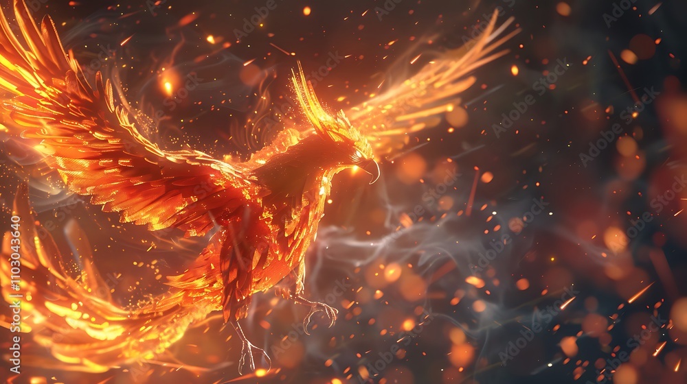 Fiery Phoenix Bird in Flight Fiery Phoenix Bird in Flight
