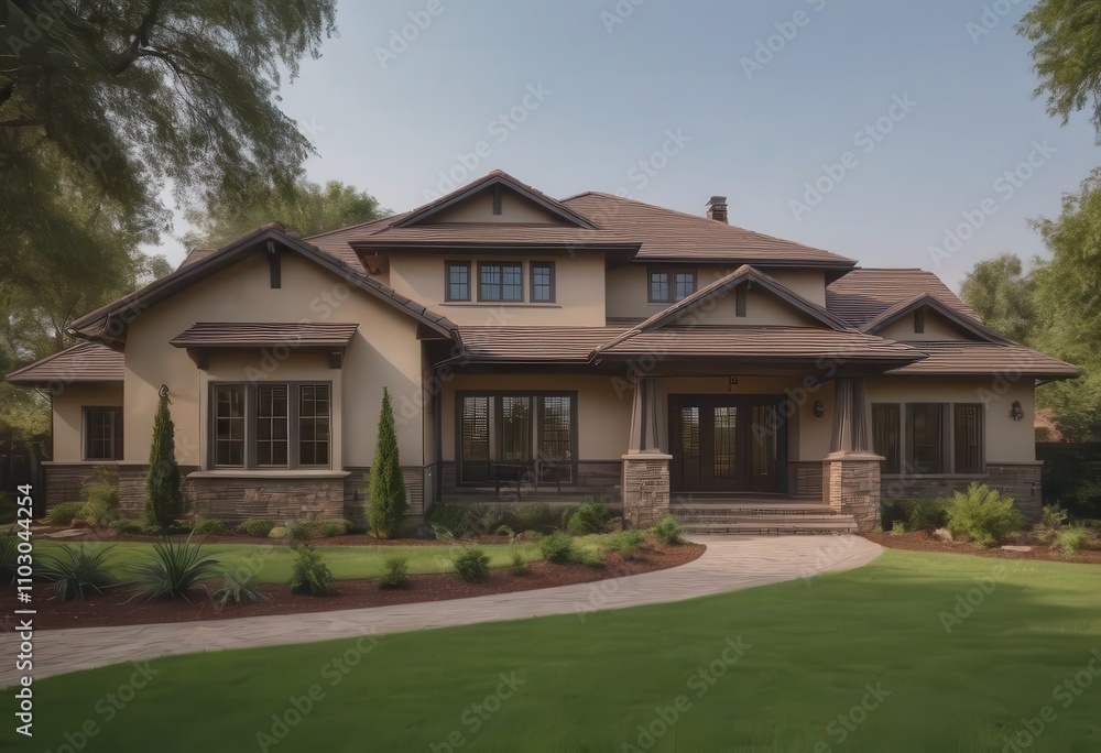 A spacious house featuring a brick walkway that leads directly to it A spacious house featuring a brick walkway that leads directly to it