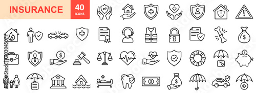 Insurance line icon design set, Insurance outline icon
