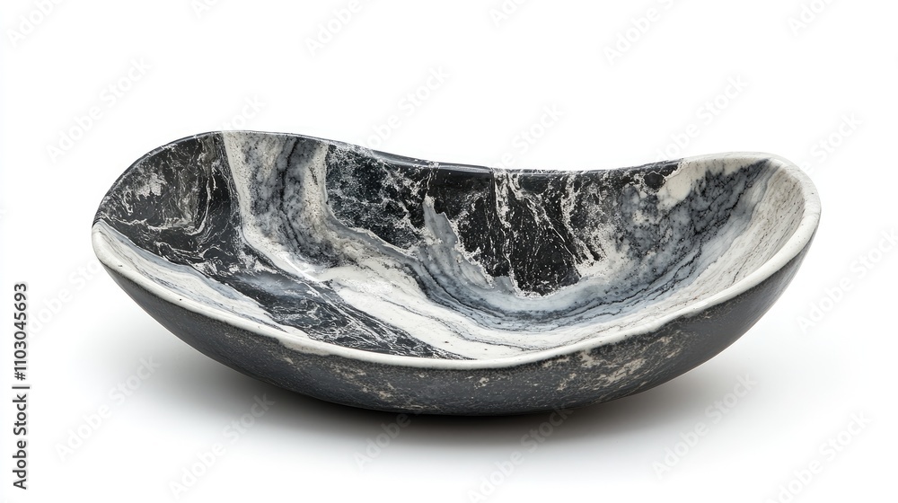 Elegant ceramic serving plate featuring a unique slate design with swirling grays and whites, set against a minimalist white background.