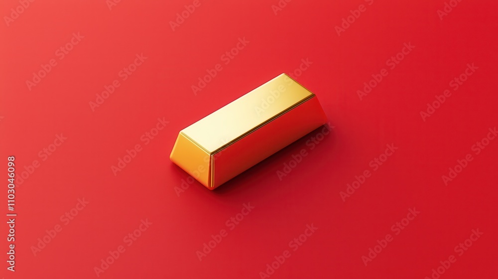 Minimalist Design of a Gold Ingot Placed on a Smooth Red Background, Showcasing Luxury and Wealth in a Simple yet Elegant Composition Minimalist Design of a Gold Ingot Placed on a Smooth Red Background, Showcasing Luxury and Wealth in a Simple yet Elegant Composition