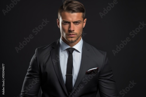 A man in a suit and tie is standing in front of a black background