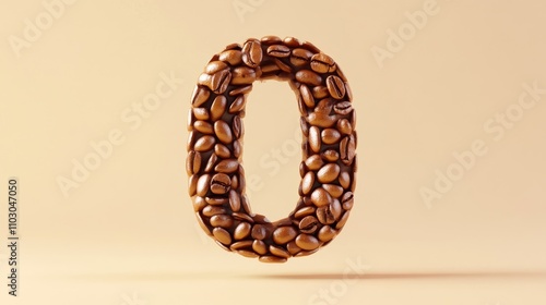 3D Bold Letter O Made of Roasted Coffee Beans Perfect for Themes Related to Coffee Culture, Energy Boost, or Insomnia Awareness photo