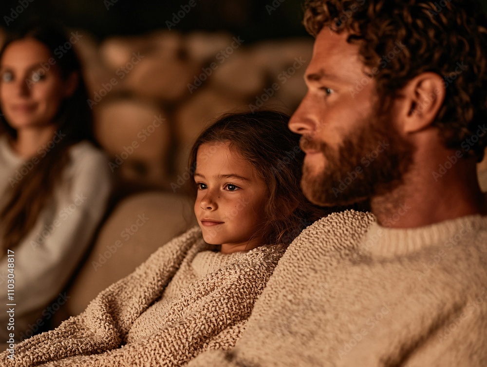 Family movie night cozy theater emotional experience relaxed setting close-up perspective Family movie night cozy theater emotional experience relaxed setting close-up perspective
