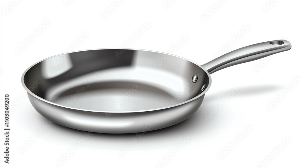 A sleek stainless steel frying pan, ideal for versatile cooking, featuring a smooth surface and a sturdy handle for easy maneuvering. A sleek stainless steel frying pan, ideal for versatile cooking, featuring a smooth surface and a sturdy handle for easy maneuvering.