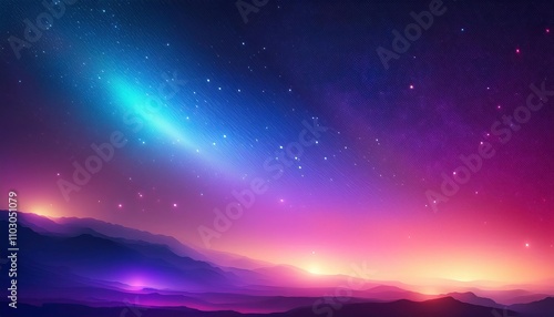 Cosmic Dawn: A breathtaking panorama of a vibrant, alien landscape bathed in the ethereal glow of a nebula and twin suns. The scene evokes a sense of wonder and the vastness of space.