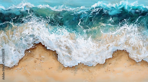 Ocean Waves Crashing on Sandy Beach - Abstract Coastal Art