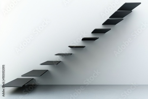 Side view of a sleek staircase with sharp edges against a plain white wall contemporary interior focusing on minimalism and symmetry