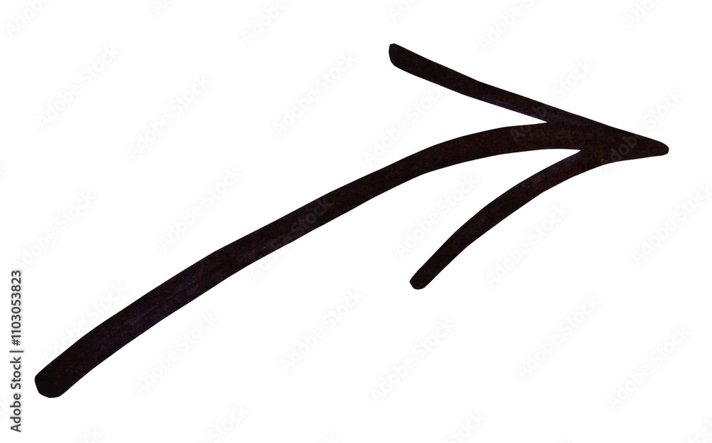 Curved black arrow drawn with a marker close-up and isolated on a white background Curved black arrow drawn with a marker close-up and isolated on a white background