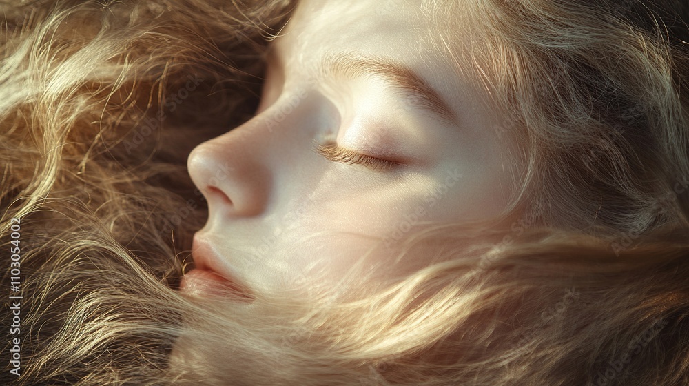Serene Portrait of a Young Girl with Flowing Golden Hair Serene Portrait of a Young Girl with Flowing Golden Hair