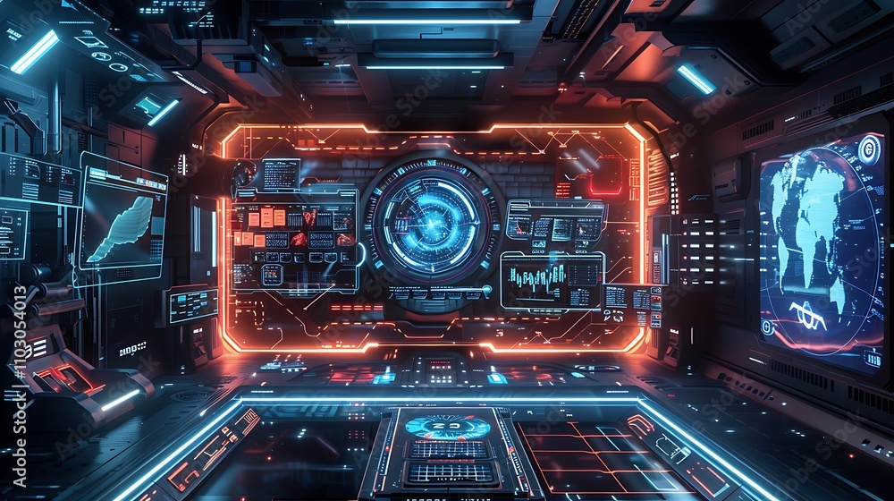 Futuristic Spaceship Interior with Advanced Technology Futuristic Spaceship Interior with Advanced Technology