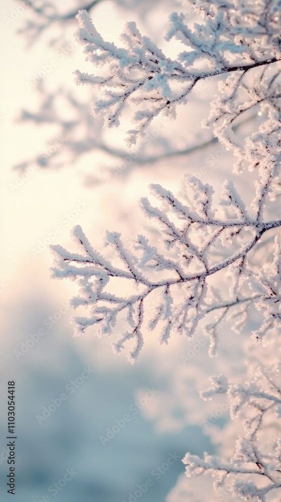 Fototapeta premium Frosty Winter Branches Nature s Delicate Ice Crystals