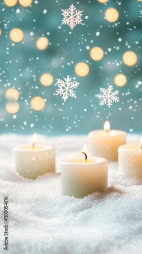 Cozy Winter Candlescape Snow Lights Snowflakes