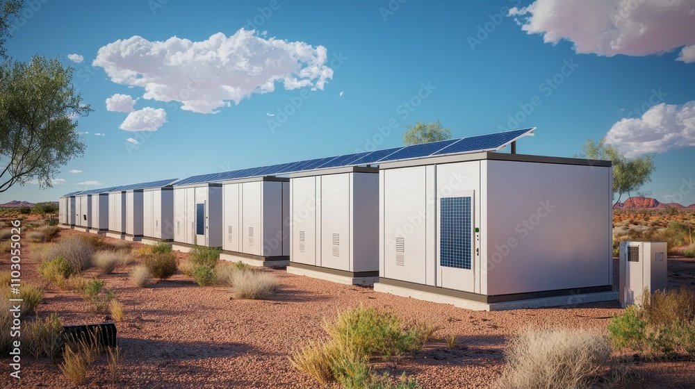 Obraz premium Sustainable Solar Energy Storage Desert Landscape Power