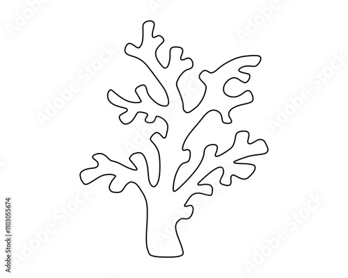 Sea coral outline drawing, line vector illustration for coloring book and page