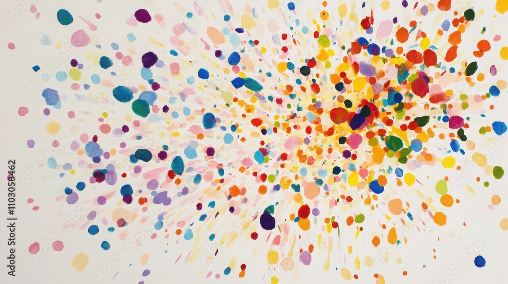 Fototapeta premium colorful confetti exploding outward, frozen in motion against a light pastel background