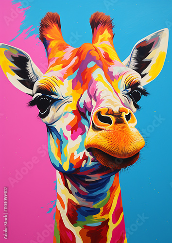 bright pop art style giraffe
