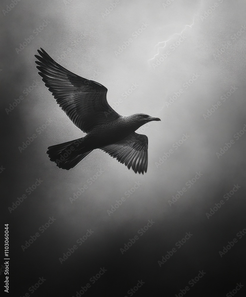 Fototapeta premium Majestic Seagull Soaring Through a Stormy Sky
