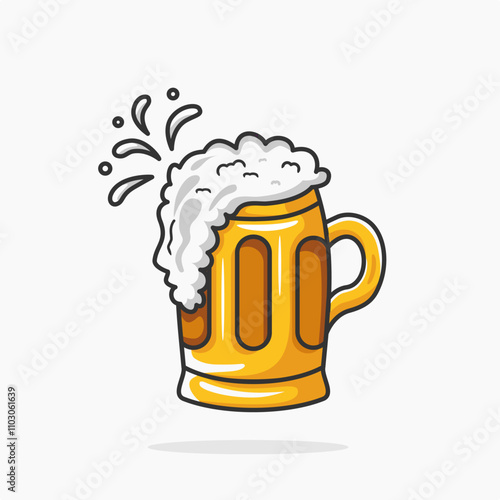 Vector illustration of beer drink in glass. Beer drink icon element. Beer Splash. 