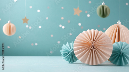 Wallpaper Mural Pastel Paper Decorations - Festive Christmas Ornaments Torontodigital.ca