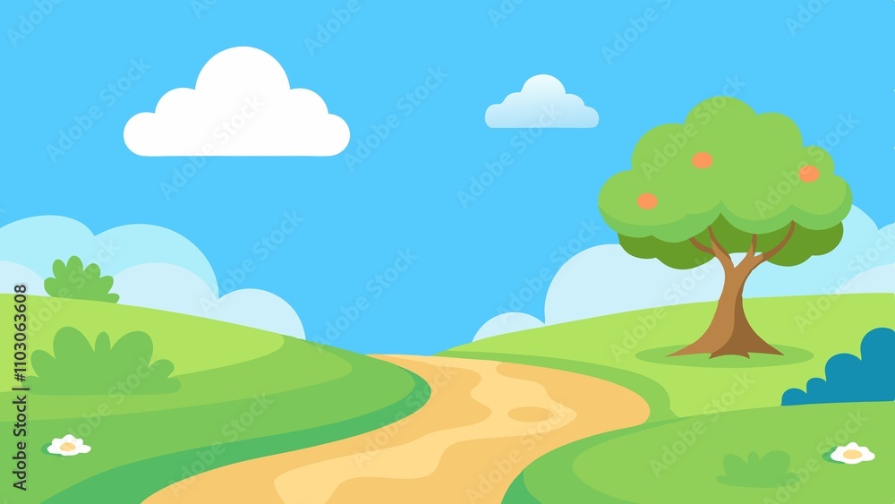 Cheerful Cartoon Nature Scene Cheerful Cartoon Nature Scene