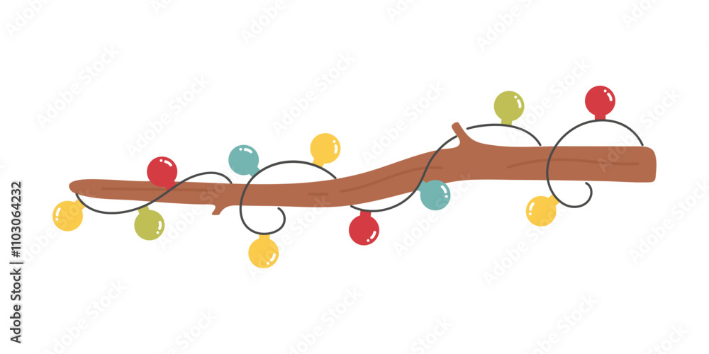 Christmas wooden tree branch with light bulbs Christmas wooden tree branch with light bulbs
