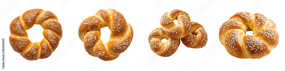 Simit bread with spread, isolated on white background. Collection PNG. Simit bread with spread, isolated on white background. Collection PNG.