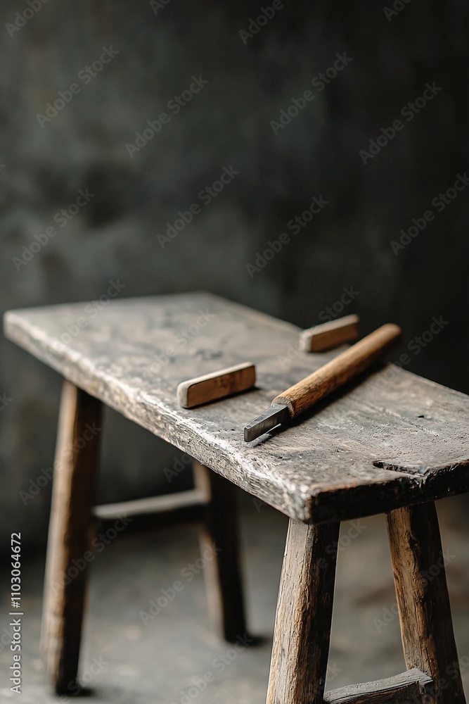 Handmade wooden furniture, artisan shaping intricate chair details, rustic tools and focus on quality Handmade wooden furniture, artisan shaping intricate chair details, rustic tools and focus on quality