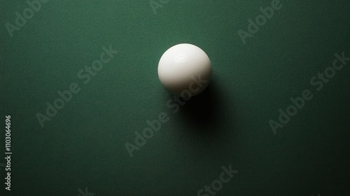 White snooker ball centered on a green table with ample space around it, showcasing a minimalist sports equipment composition from an aerial perspective.