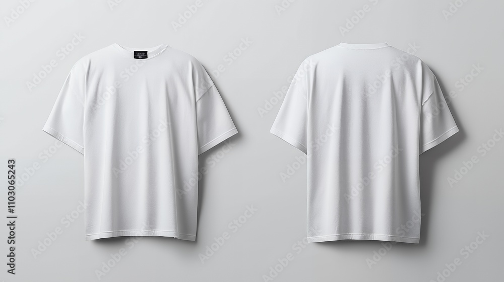 A plain white t-shirt displayed from the front and back on a neutral background. A plain white t-shirt displayed from the front and back on a neutral background.
