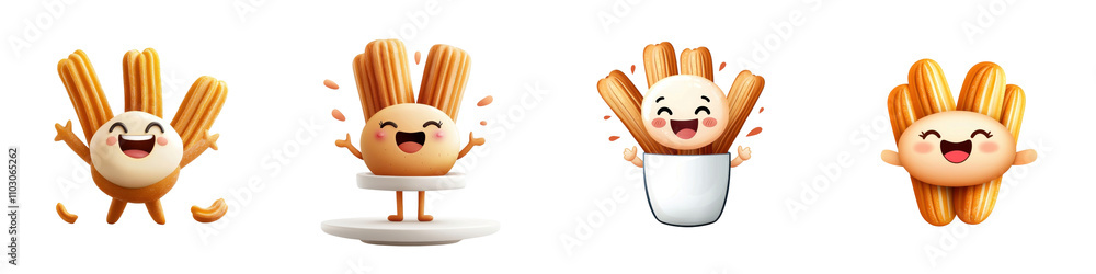 Naklejka premium Cartoon-style churros with a smile, isolated on white background. Collection PNG.