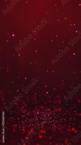 Red particles twirling on the ground and flying in the air with light rays at the top center, vertical composition. Event and banner background.