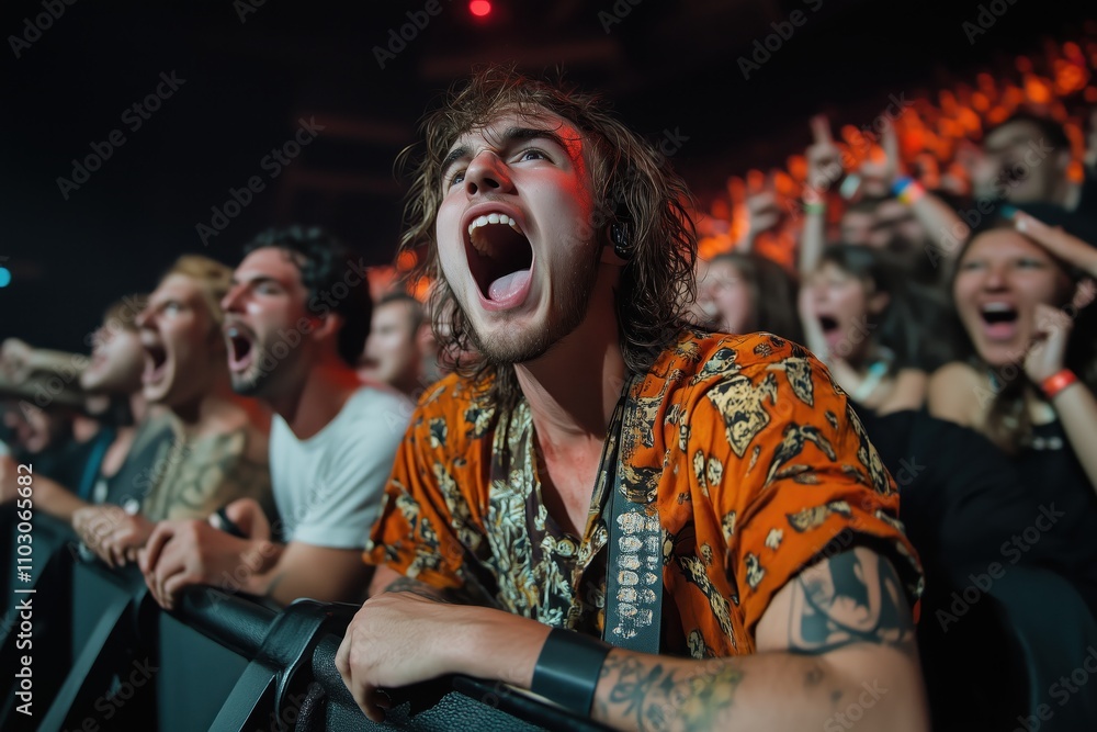 Energetic Fan Cheering at a Live Music Concert Energetic Fan Cheering at a Live Music Concert