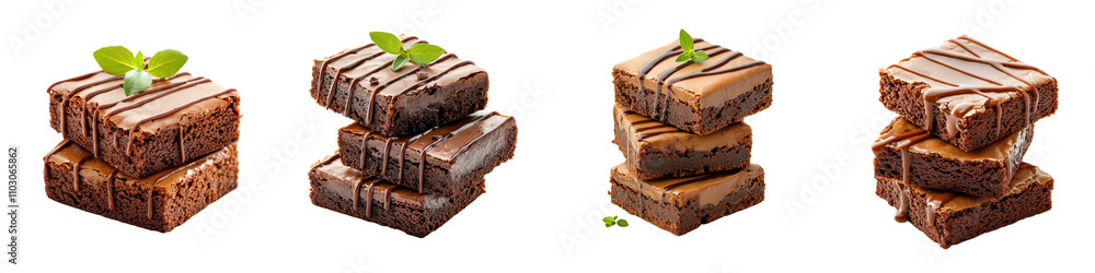 Brownies with sauce, isolated on white background. Collection PNG. Brownies with sauce, isolated on white background. Collection PNG.