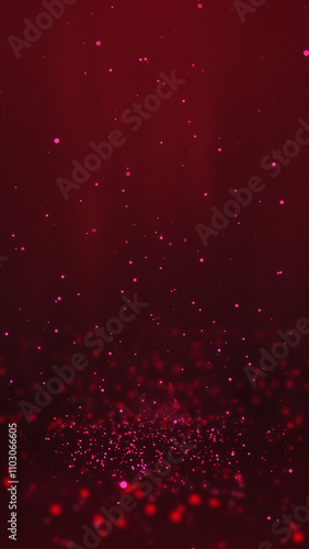 Red particles twirling on the ground and flying in the air with light rays at the top center, vertical composition. Event and banner background.