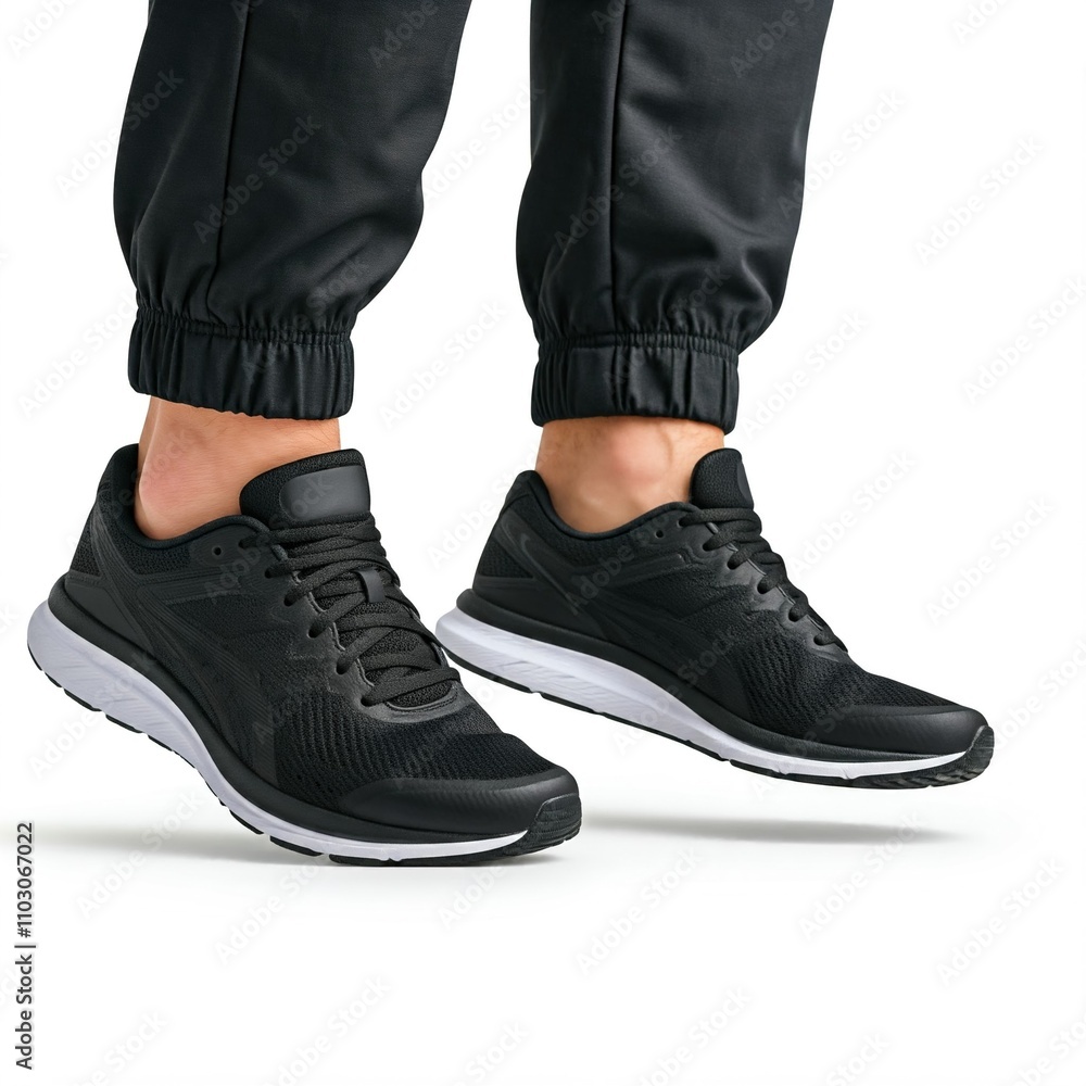 black running shoes close up isolated on white background sporty fashion fitness footwear man wearing sneakers black running shoes close up isolated on white background sporty fashion fitness footwear man wearing sneakers