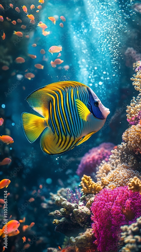 Vibrant Regal Angelfish in a Coral Reef Paradise Vibrant Regal Angelfish in a Coral Reef Paradise