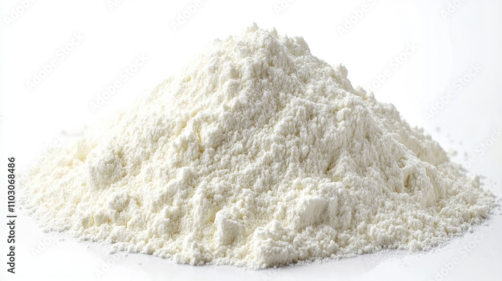 Fine Powdered Milk Heap Displayed from Above with Soft Texture and Light White Hue Against a Clean Background Fine Powdered Milk Heap Displayed from Above with Soft Texture and Light White Hue Against a Clean Background