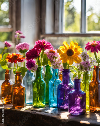 decorative glass bottle, flower bottle design, glass bottle with flowers, floral glass bottle, flower vase bottle, floral decoration, garden bottle decor, glass bottle with floral design, flower arran photo